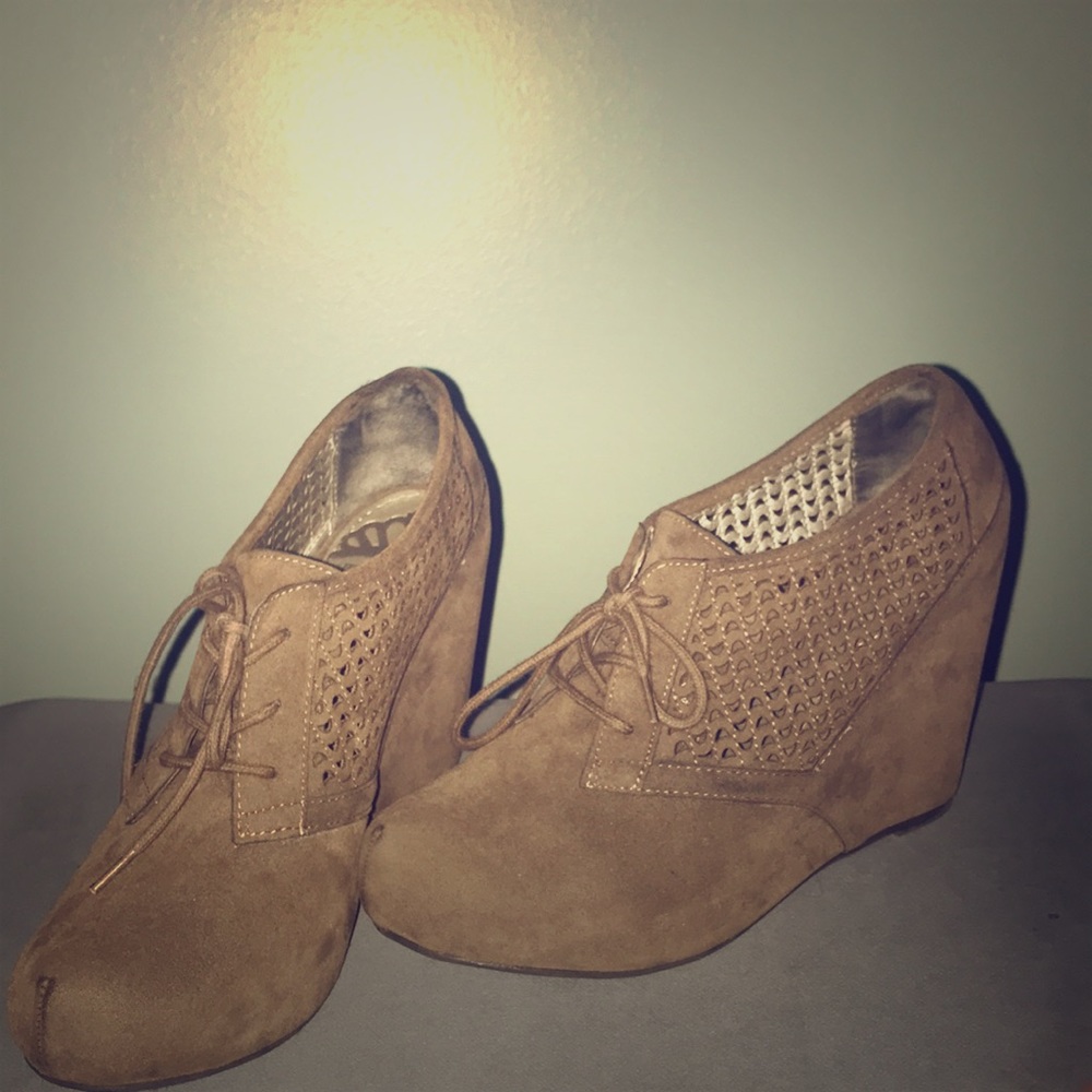 Tan faux suede wedge heel by Fergie
